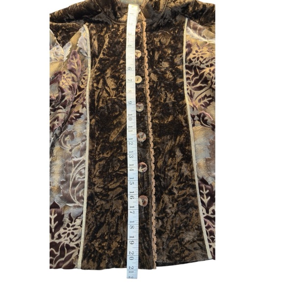 Chicos Velvet Burnout Chocolate Chic Elegant Boho Shimmery Lace Floral Jacket - Picture 6 of 12